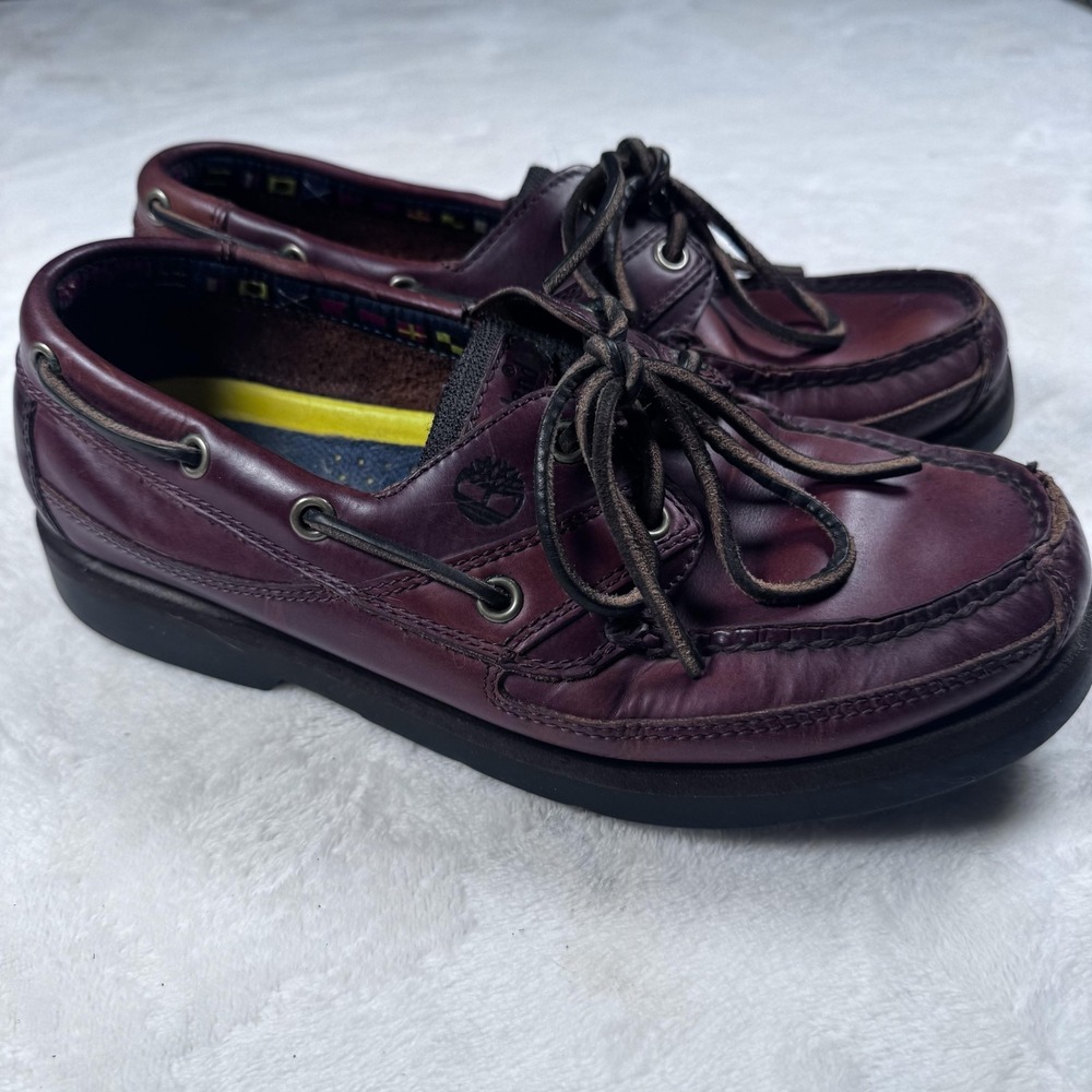 Timberland Boat Shoes Mens Size 10 Burgundy Leather 2-Eye Deck Moc Gripstick